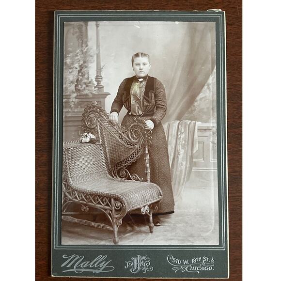 Antique Photo Cabinet Early 1900s Card Well Dressed Young Lady Mally Chicago IL - Picture 3 of 8